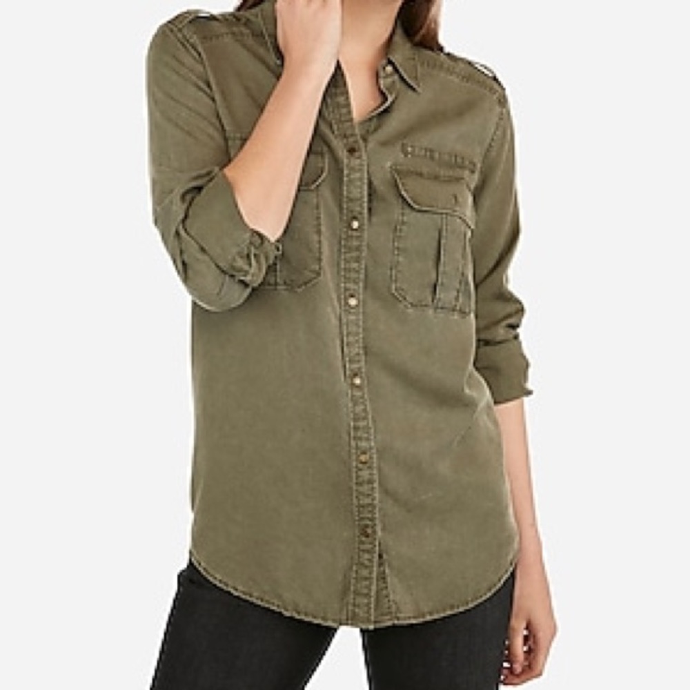 Express Women’s Army Green Boyfriend Shirt Size S
